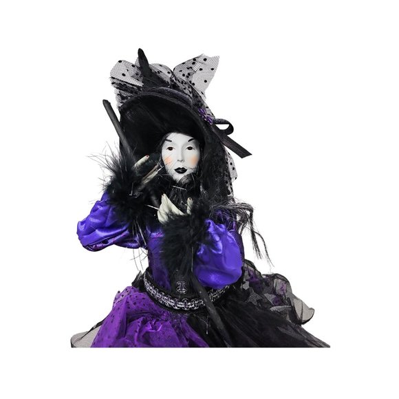 Halloween Witch 24" Black and Purple with Black Broom Party Decor Wreath Center - Picture 6 of 6